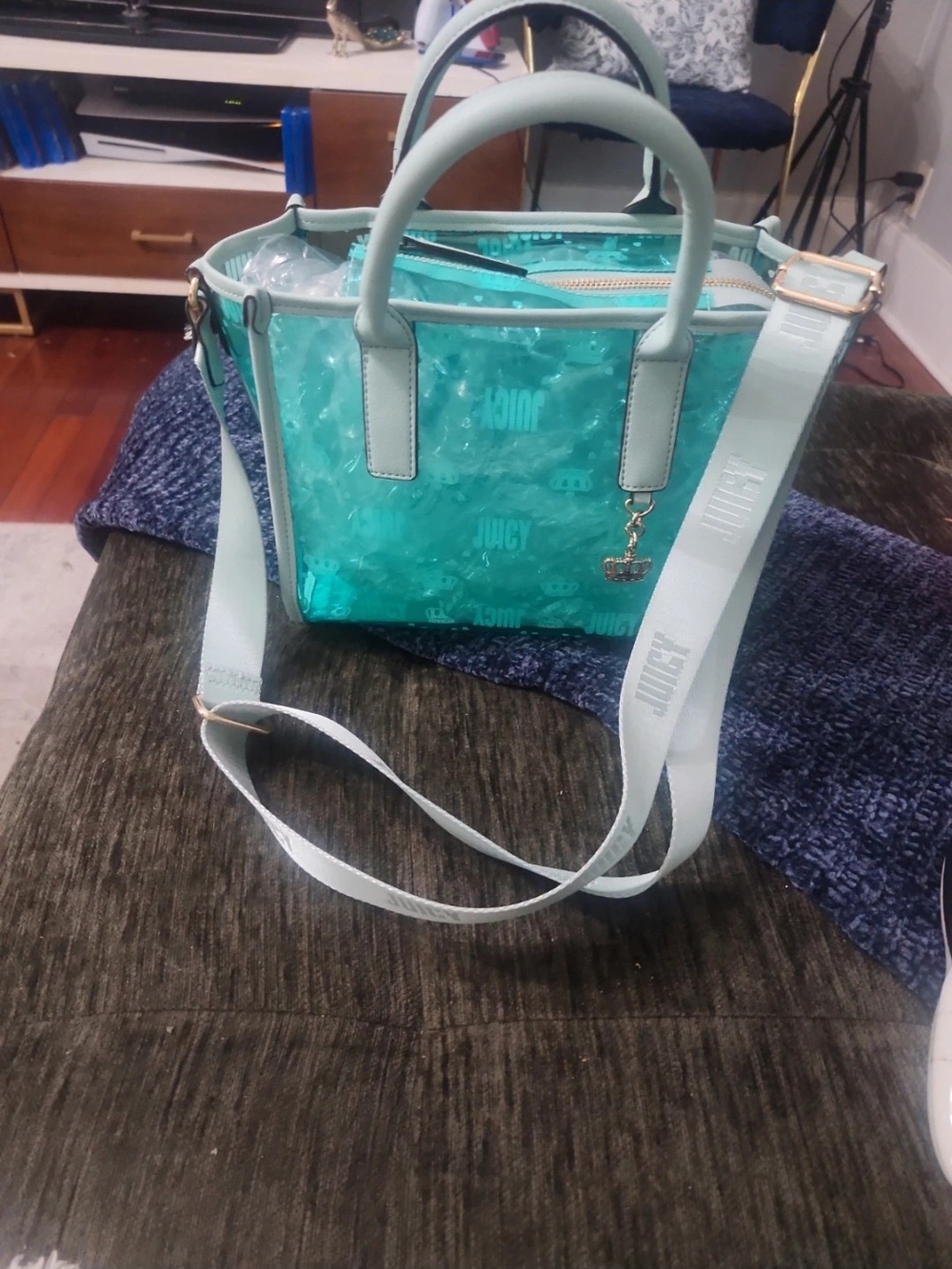 Juicy Couture Teal Clear Tote Nwot W/ Detachable Strap